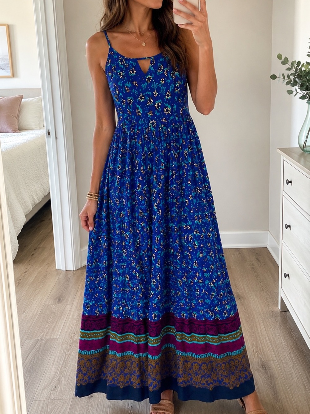 Forever 21 Blue Boho Floral Border Print Maxi Dress